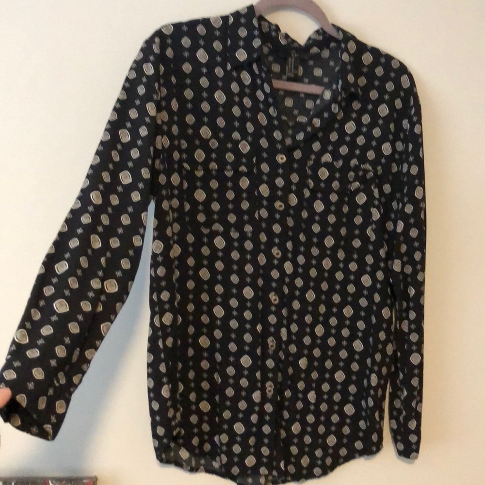 Black printed long sleeve button down